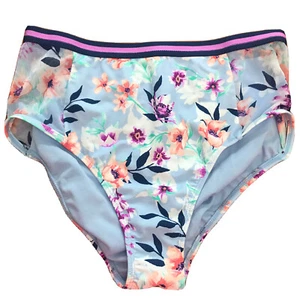 No Boundaries Women Size M 7-9 Floral Blue Bikini Swimsuit Bottom Nylon Spandex - Picture 1 of 9