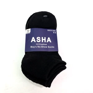 ASHA Toddler Boys Shoe Sz 4-6.5 Black Gray White 1/2 Cushion No Show Socks 10Pk - Picture 1 of 3