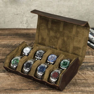 4/6/8 Slots Genuine Leather Watch Roll Display Case Watches Jewelry Storage Box - Picture 1 of 36