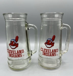 VTG Setof2 Cleveland Indians Baseball Beer Glass Mug Chief Wahoo Logo Mug O Nuts - Picture 1 of 6