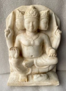 Antique Old Big Marble Worship Deity Hindu God Brahma Ji Three Head Statue Sculp - Picture 1 of 8