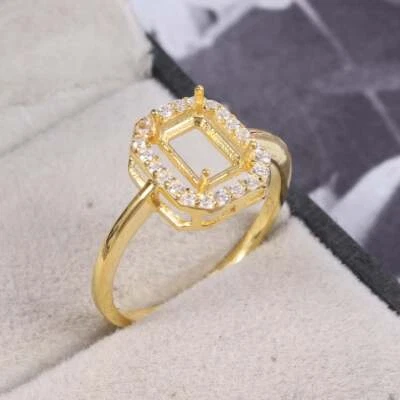 Argento Sterling Semi Montatura 6x8 MM Ottagono Anello di Fidanzamento Oro Rodio - Immagine 1 di 4