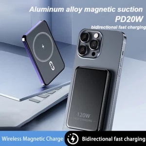 Newest Aluminum Alloy 20W Wireless Fast Charging Magnetic Power Bank 50000mAh PD - Photo 1 sur 31