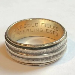 ESPO 10k Gold gefüllt und Sterling Ring gestempelt Hochzeitsband Größe 8 Vintage B3 - Bild 1 von 4