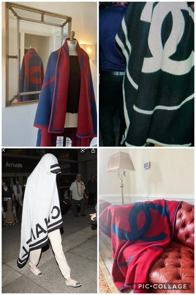 MANTA REVERSIBLE CHANEL NUEVA CON ETIQUETA Y CAJA ROJA/LANA AZUL MARINO/CACHEMIRA Foto 1 de 4