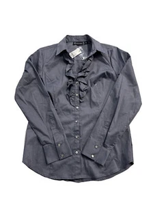 NY&C graue 7th Avenue Rüschenbluse 0213 NEU Medium Damen Hemd Knopf L/S - Bild 1 von 14