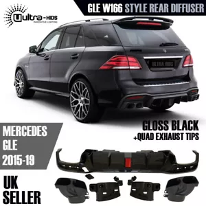FOR MERCEDES GLE GLS W166 X166 REAR BUMPER DIFFUSER+TAILPIPES GLOSS BLACK 15-18 - Picture 1 of 9
