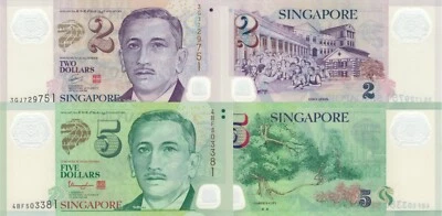 Singapore 2 PCS Set: 2 and 5 Dollars (2005/2011) - p-46a and p-47e UNC - Image 1 of 3