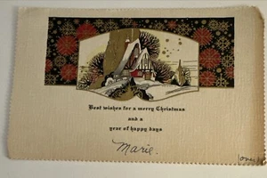 Vintage Art Deco Christmas Card - Colorful Homes On A Hill 1931 - Picture 1 of 2