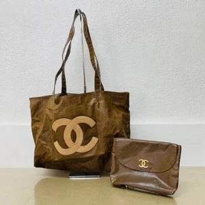 CHANEL Coco Mark Tote Bag Brown Vintage Used - Picture 1 of 20