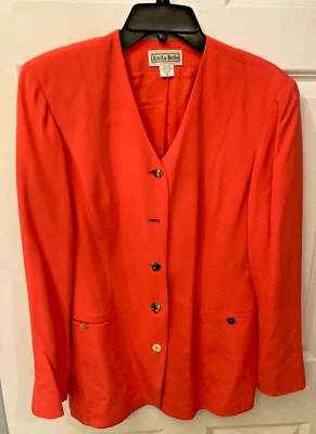Blazer Anita Belle 100% seda totalmente forrado retrô glam gola V jaqueta laranja tamanho 10 - Imagem 1 de 4