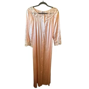 Vintage Gilead Womens Nylon Button Up Nightgown Robe Coral Pink USA Made Sz L - Picture 1 of 4
