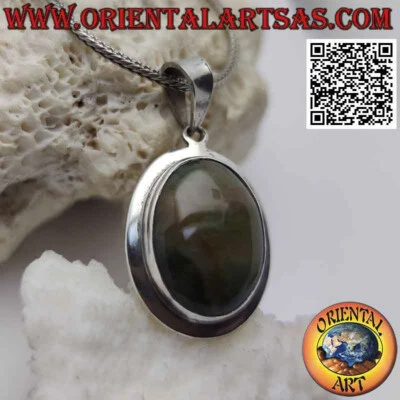 Ciondolo in argento 925‰ legno fossile ovale contornato da intreccio 1 - Immagine 1 di 4