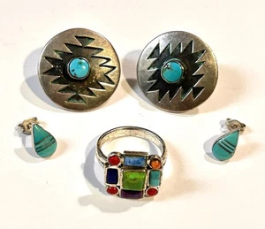 Relies Carolyn Pollack Edelstein Sterlingsilber Ring mit Southwest Ohrringe 15,2 g - Bild 1 von 7