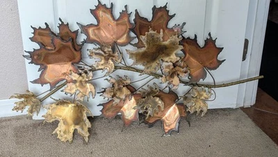 Vtg MCM Curtis Jere Metal Leaf Wall Sculpture Signed Copper Bronze Mixed Metal - Image 1 of 4