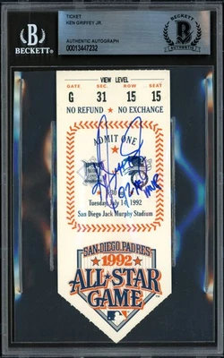 Ken Griffey Jr. Auto Signed 1992 All Star Game 2.5x5.5 Ticket 92 AS MVP Beckett - Image 1 of 2