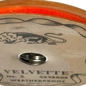 Vintage Velvette Ribbon Spool No 2 Weatherproof Velvet 25 Yards Orange USA Made - Picture 1 of 15
