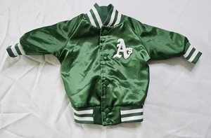 Chaqueta de bebé vintage 1991 Chalk Line Oakland A’s 6 meses verde satinado hecha en EE. UU. - Imagen 1 de 17