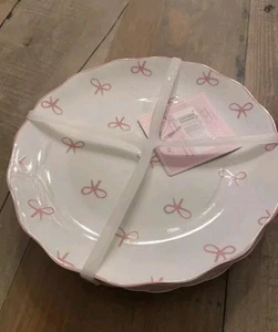 Pink and White Bow Coquette Plates Set of 4 NWT - Picture 1 of 3