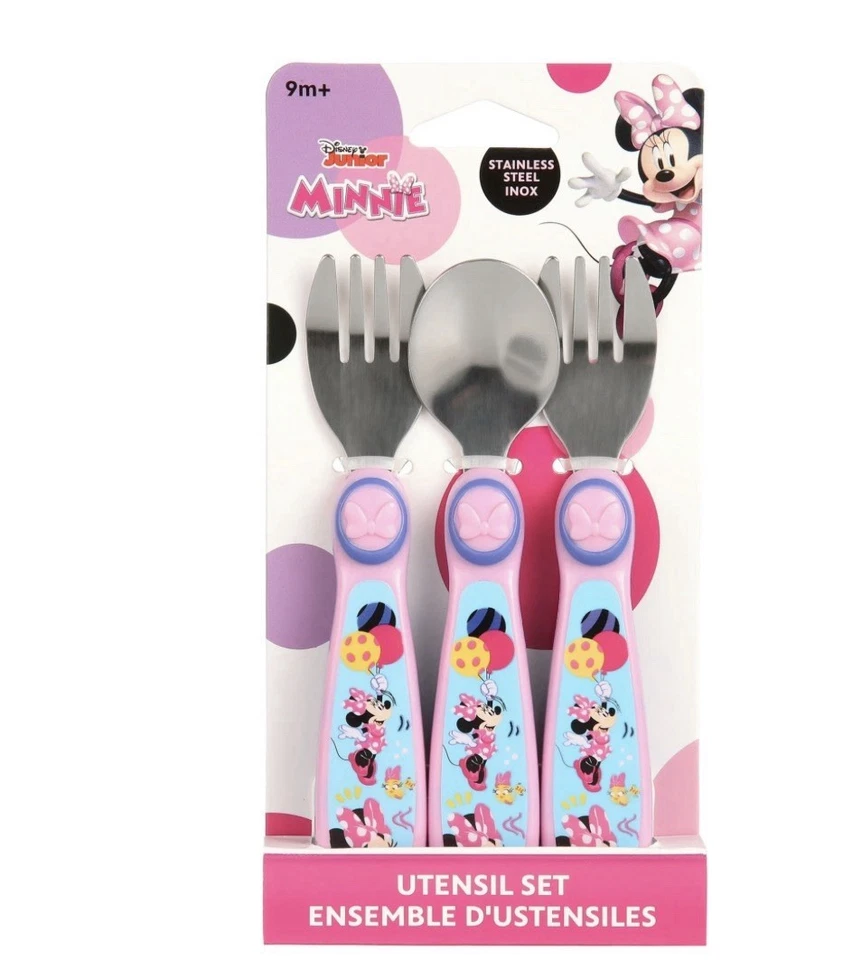 Juego de utensilios de acero inoxidable de 3 piezas Disney Minnie Mouse - asas fáciles de jadear Foto 1 de 3
