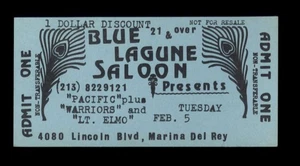 BOLETO PARA BERLINA BLUE LAGUNE Marina Del Rey CA * Pacífico, Warriors, Elmo años 80 - Imagen 1 de 3