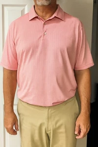 Camisa polo de golf Footjoy para hombre con estampado L rosa y blanco - Imagen 1 de 9