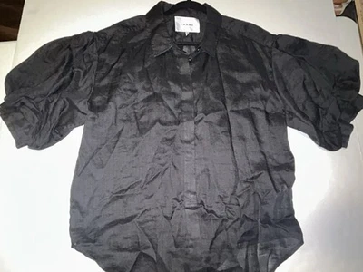 Blusa Top FRAME Mujer Plisada Manga Abullonada Abotonada Talla XL Negra Foto 1 de 4