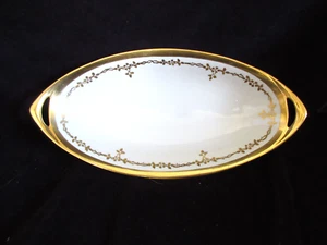 Donatello Bohemia Czecha-Slovakia Gold Trim Oval Handled Celery 12" Tray EUC - Picture 1 of 5