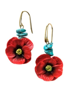Pendientes amapolas con turquesa hechos a mano con Arcilla polimerica - Imagen 1 de 5