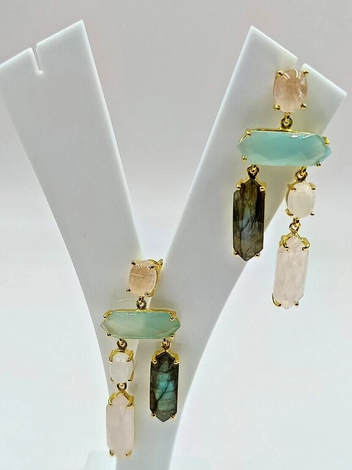 Brinco de prata esterlina 925 com chapeamento de ouro multicolorido natural - Imagem 1 de 3