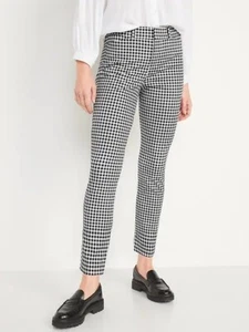 NEW Old Navy Womens High Waist Pixie Skinny Ankle Pants Gingham Blk White 12 NWT - Picture 1 of 4