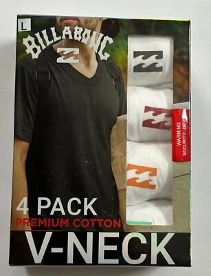 Paquete de 4 camisetas Billabong cuello en V blancas algodón premium grandes 42-44 nuevas envío rápido Foto 1 de 3