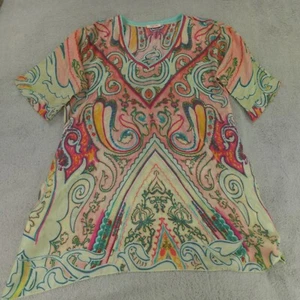 Johnny Was Tunic Top Womens XL Green Multicolor Paisley Silk - Picture 1 of 13