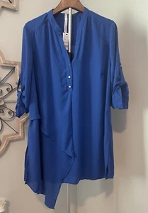 New York Collection Women’s Royal Blue Asymmetrical Tunic Top Blouse Sz 2XL - Picture 1 of 10