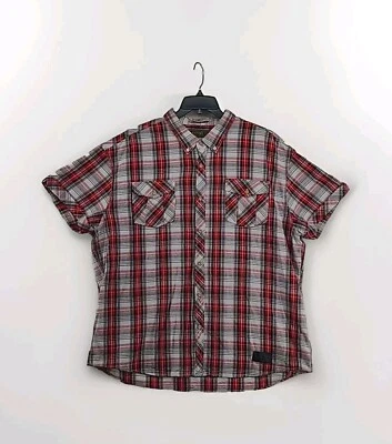 Camisa Marca AKOO Tejida con Botones a Cuadros Roja Negra Blanca Manga Corta Bolsillo 4XL Foto 1 de 4