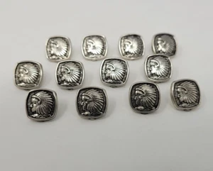 12 pcs Western Tribal Chief Silver Molded Plastic Craft Sewing Shank Buttons VTG - Picture 1 of 3