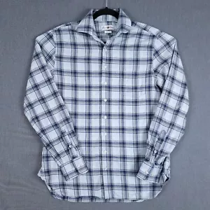Alan Paine Updated Fit Shirt Mens Size Medium Blue Plaid Long Sleeve Button Up - Picture 1 of 11