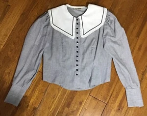 VTG You Babes Top Womens Striped Long Sleeve Collar Cottage Prairie Academia 2-2 - Picture 1 of 15