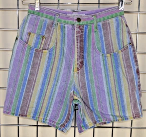 Denim Shorts VTG 80s Made in the Shade Purple Green Maroon Stripes Sleek Fit S/M - Picture 1 of 12