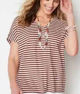 J Jill 3X Easy V-Neck Dolman Tee Red Top Blouse Striped Linen Blend NWT J1 - Picture 1 of 4