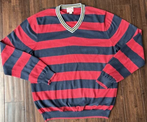 Suéter Brooks Brothers Para Hombre XL Azul Rojo A Rayas Cuello en V Mezcla de Algodón Preparado - Imagen 1 de 9