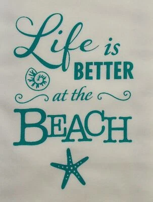 Saco de harina plato toalla Life is Better at the Beach estrella de mar concha algodón blanco Foto 1 de 2