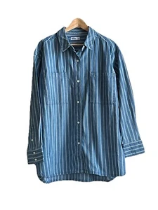NWT SONOMA Woman's XL Collared Long Sleeve Striped Shirt Blue/White Button Up - Picture 1 of 10