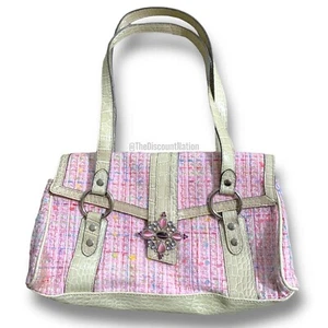 Crazy Horse Liz Claiborne Y2K rosa Tweed Schultertasche Geldbörse - Bild 1 von 9