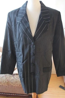 Women's TOGETHER! Black White Stripe Lined Long Blazer Duster Sz 16 L#1643 - Image 1 of 4