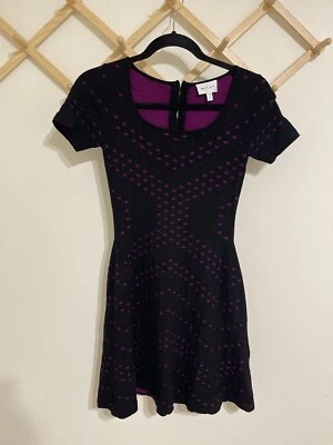 MILLY Girls 14/16 Black / Purple Pointelle Jacquard Fit & Flare Dress  - Image 1 of 4
