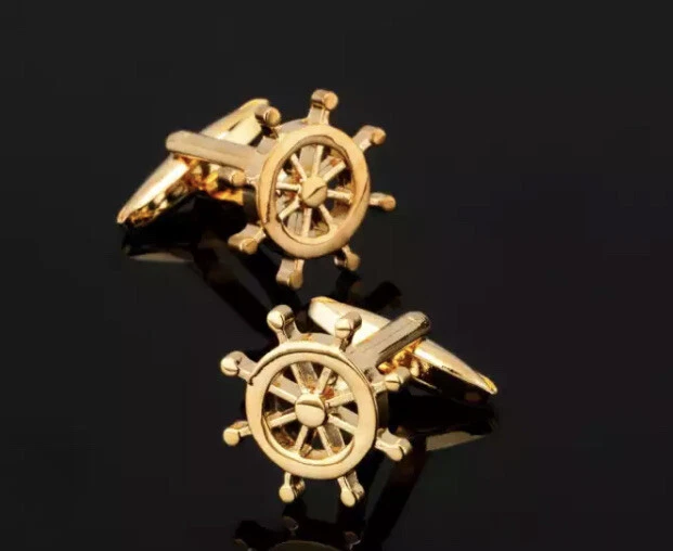 Wheel Helm Rudder Sailing Cufflinks  Plated Gift Pouch Wedding Family UK SELLER - Image 1 of 1