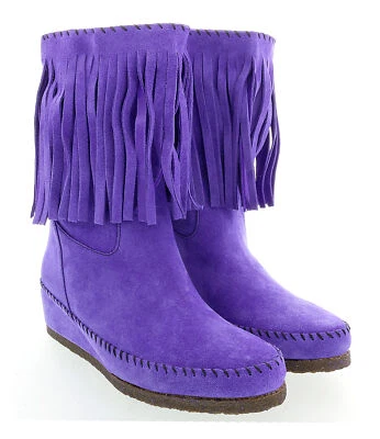 Daniela Fargion Violet Suede Suede Mid Calf Low Wedge Heel Boots- - Image 1 of 4