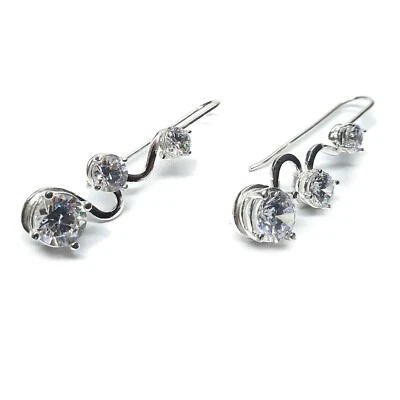 Sterling Silver Earrings With 3 Cubic Zirconia Solid Hallmarked 925 Handmade - Image 1 of 4