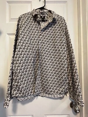 H&M Top Camisa Blusa XL 14 Busto 44 Largo 30 Blanco Gris Negro Estampado Geométrico Foto 1 de 2